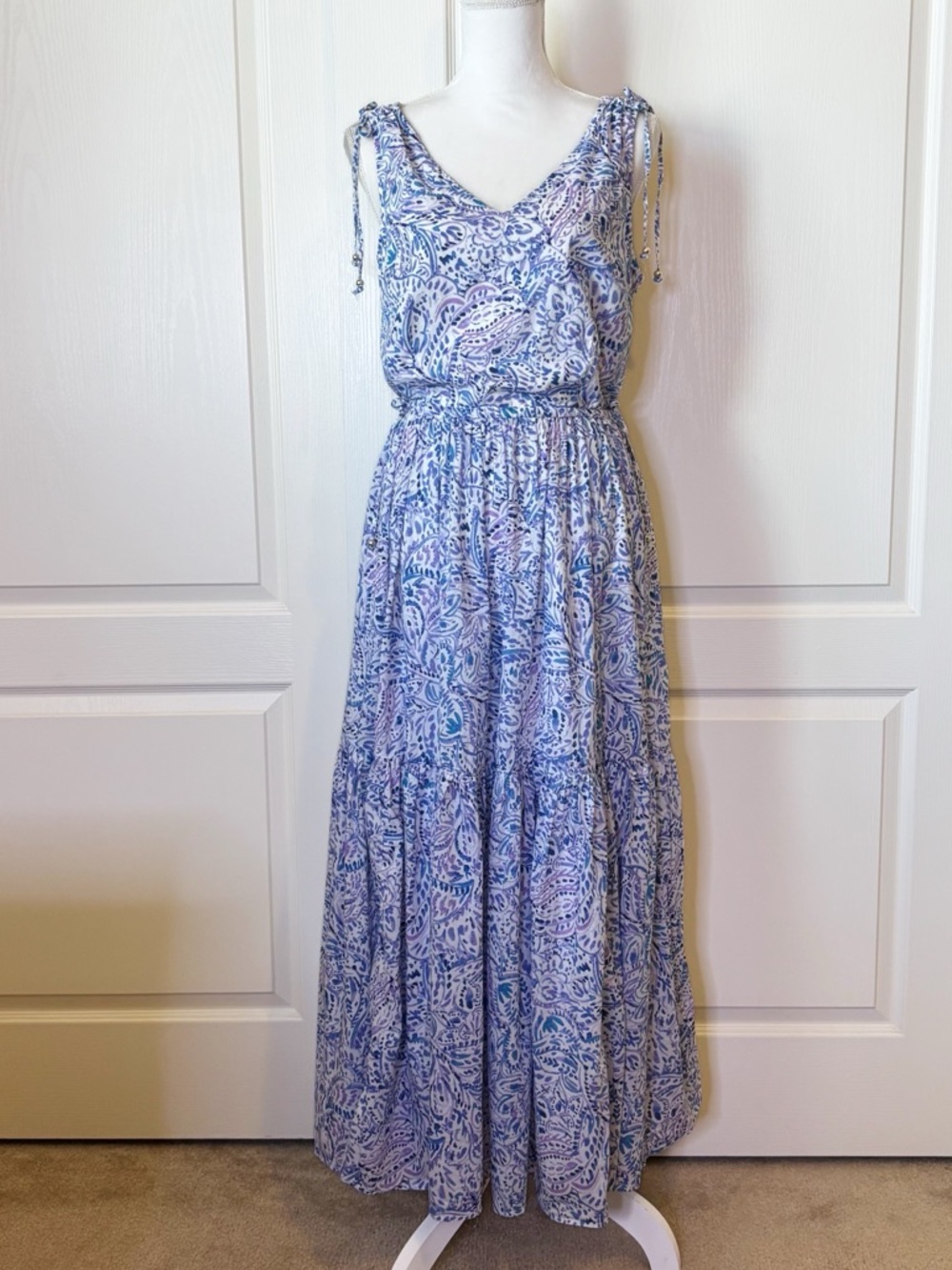 Talbots Tiered Cotton Maxi Dress Watercolor Medallions Women’s 12 - Picture 15 of 15